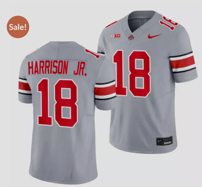 Men 2023 NCAA New Ohio State Buckeyes #18 Marvin Harrison Jr  Gray Jersey->customized ncaa jersey->Custom Jersey